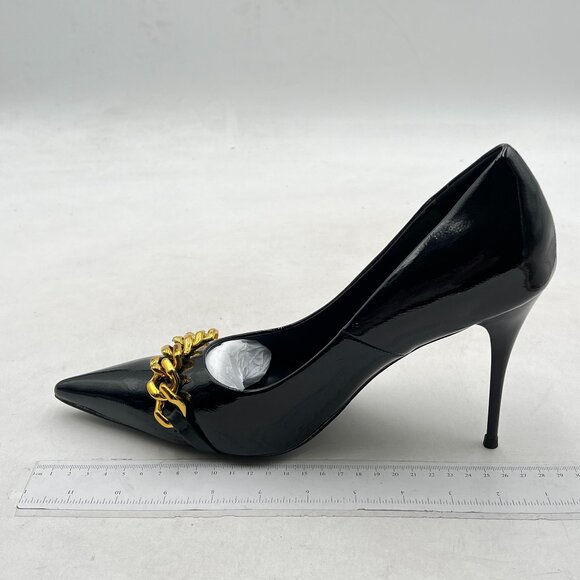 YDN Black Chain High Heels Slip on Loafer Stilettos Pumps Pointy Toe Prom Shoes - Picture 1 of 7